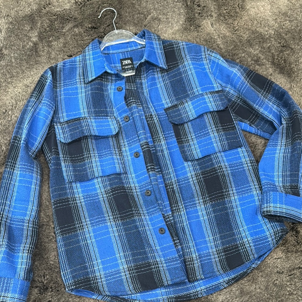 Zara Blue and Black Plaid Shirt